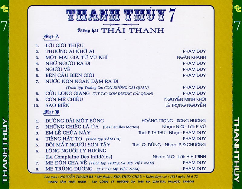 [MDCD] Bộ 2 Đĩa CD Thanh Thúy 7 - Tiếng Hát Thái Thanh - Nhạc Thu Âm Trước 1975