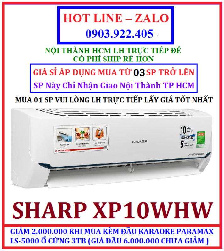 Máy lạnh Sharp Wifi Inverter 1 HP AH-XP10WHW CÓ WIFI , KHỬ MÙI , HÀNG CHÍNH HÃNG