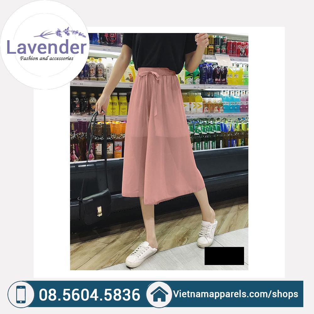 Quần ống rộng giả váy voan nơ lụa 2 lớp