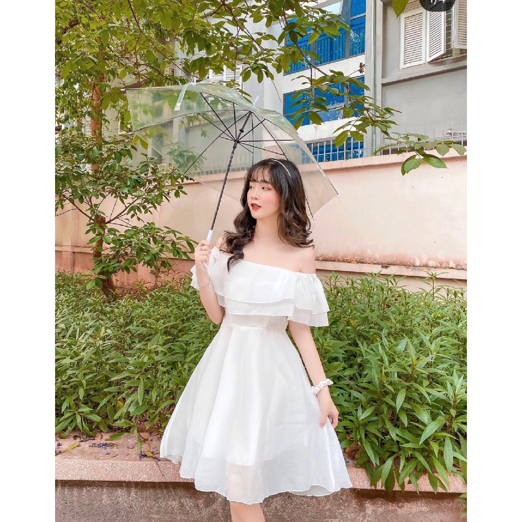 Váy Tiểu Thư Trắng Trễ Vai Hoặc Cổ Vuông Vintage 🌸 Đầm Xòe 2 Lớp Mặc Nhiều  Kiểu Hot | Shopee Việt Nam