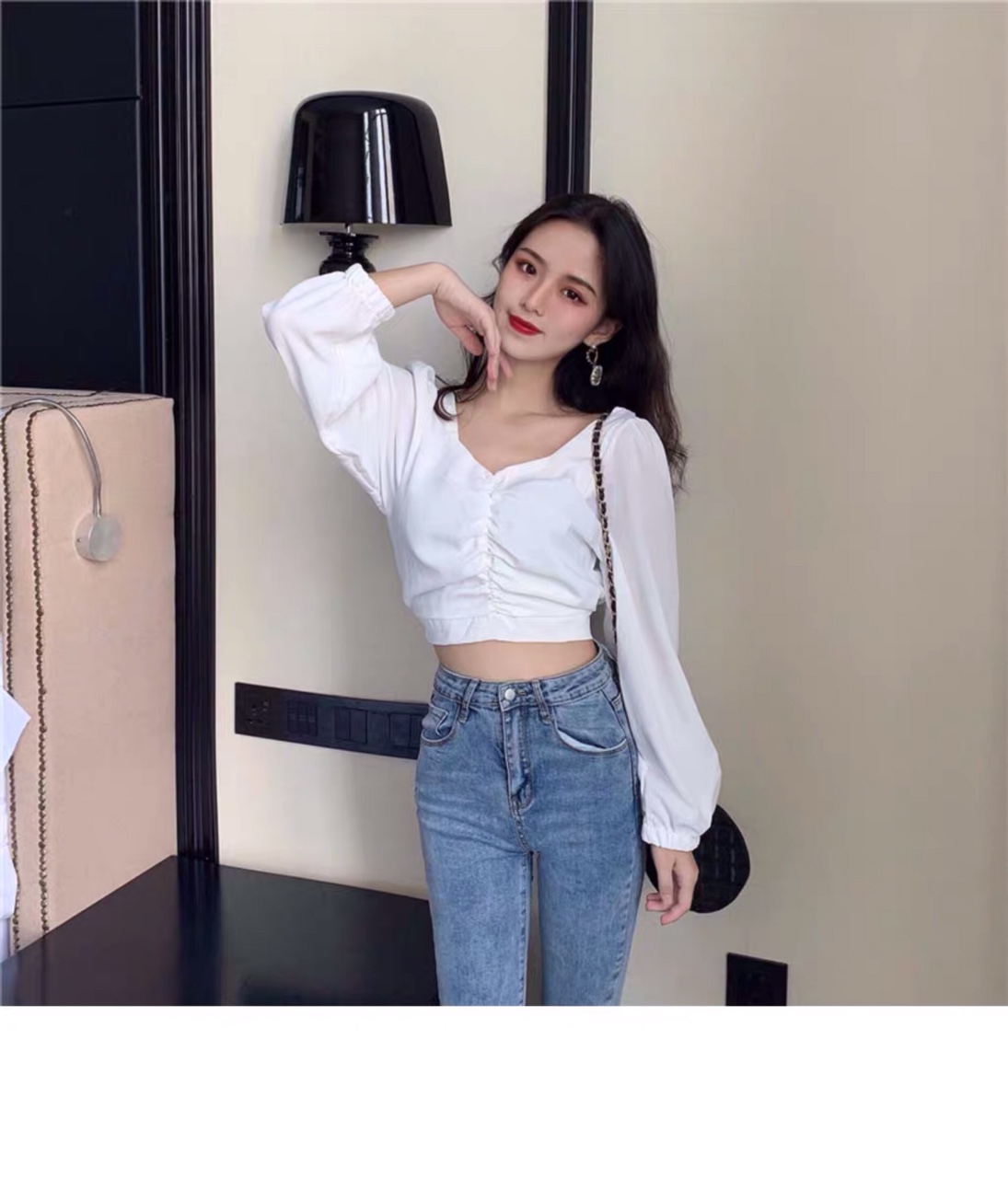 Áo Voan Crotop Tay Dài Nhún Giữa Bo Eo Thời Trang TT0018 ( TTS0434)