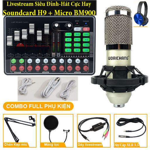 [HCM][ COMBO TRỌN BỘ LIVESTREAM ] Bộ Thu Âm BM900 + Soundcard H9 Chính Hãng Đầy Đủ Phụ Kiện-Tặng Tai Nghe So.ny+Kẹp Điện Thoại Siêu Phẩm Bộ Hát Livestream Karaoke Hay Và Tốt Nhât Nhiều Tính Năng Hiện Đại Âm Thanh Ấm Độ Vang Tốt