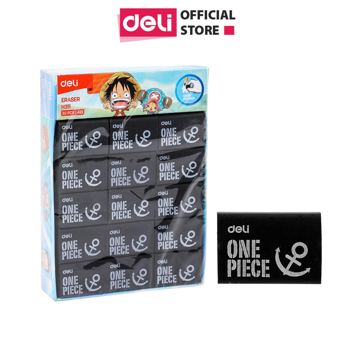 Gôm tẩy one piece chì 4b deli màu đen deli - tẩy sạch, ít vụn - sử dụng trong học tập mỹ thuật - học sinh, trẻ nhỏ - eh310/eh311