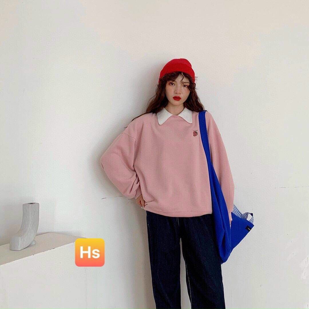 áo hoodie chui trơn nữ phối dâu cực cá tính-phong cách hàn quốc cổ sơ mi trụ cực sang trọng