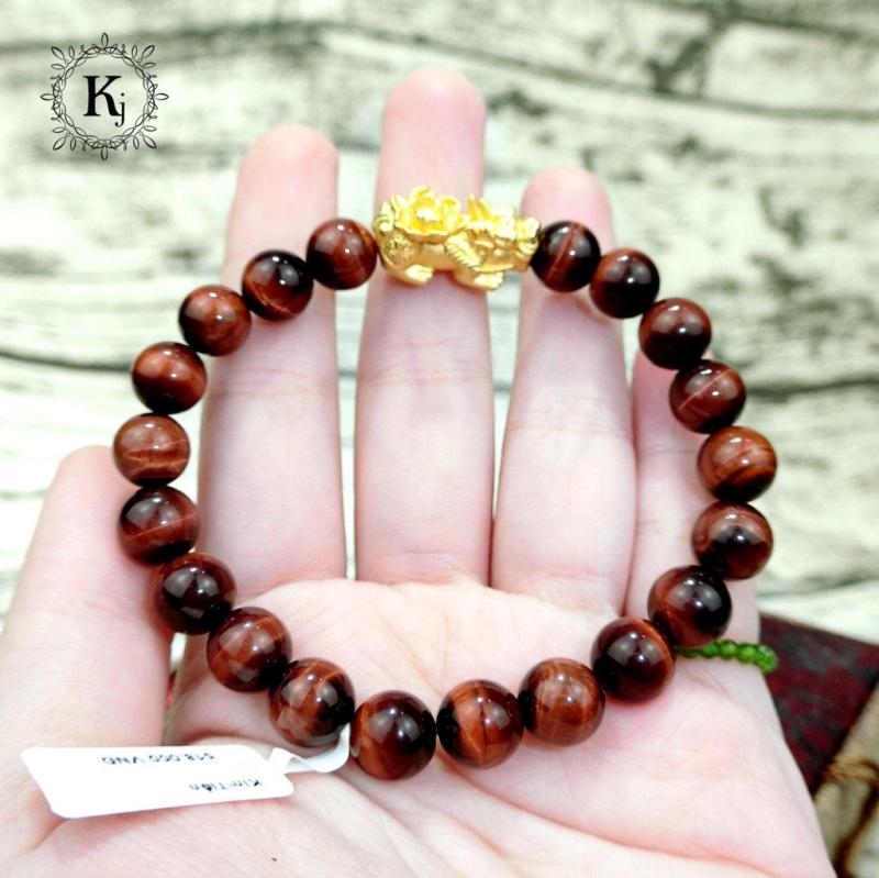 Vòng Tay Đá Mắt Hổ Nâu Đỏ Tỳ Hưu Bạc Mạ Vàng 24K - Chiêu Tài Tứ Phương - Gia Tăng Vượng Khí - Hợp Mạng Hỏa Và Thổ