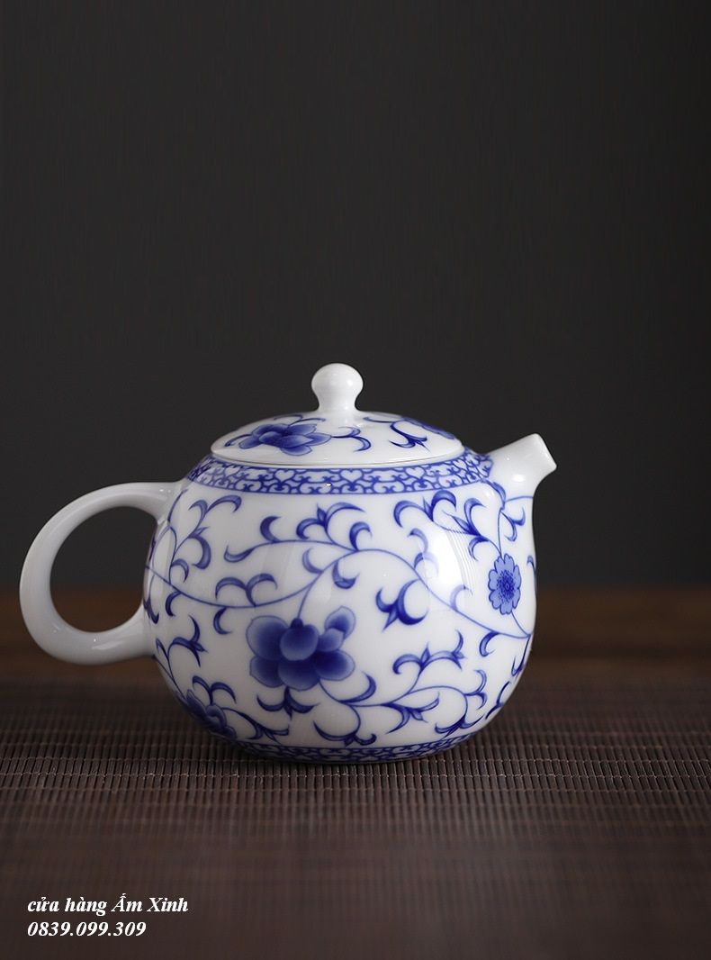 Ấm Trà Sứ Trắng Bạch Định pha trà đạo 210 ml