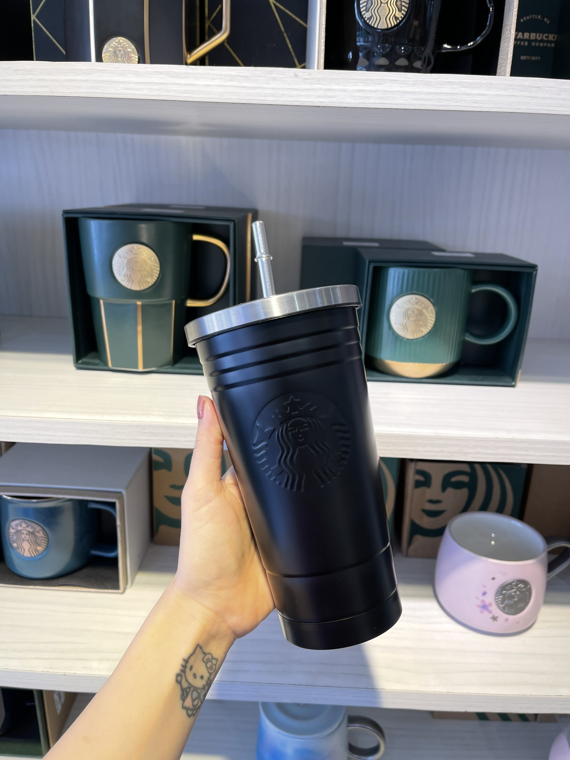 [HCM]Ly Cold Cup Starbucks Tumbler Đen B227