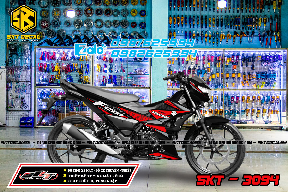 tem rời xe raider đen đỏ phong cách zin 3094