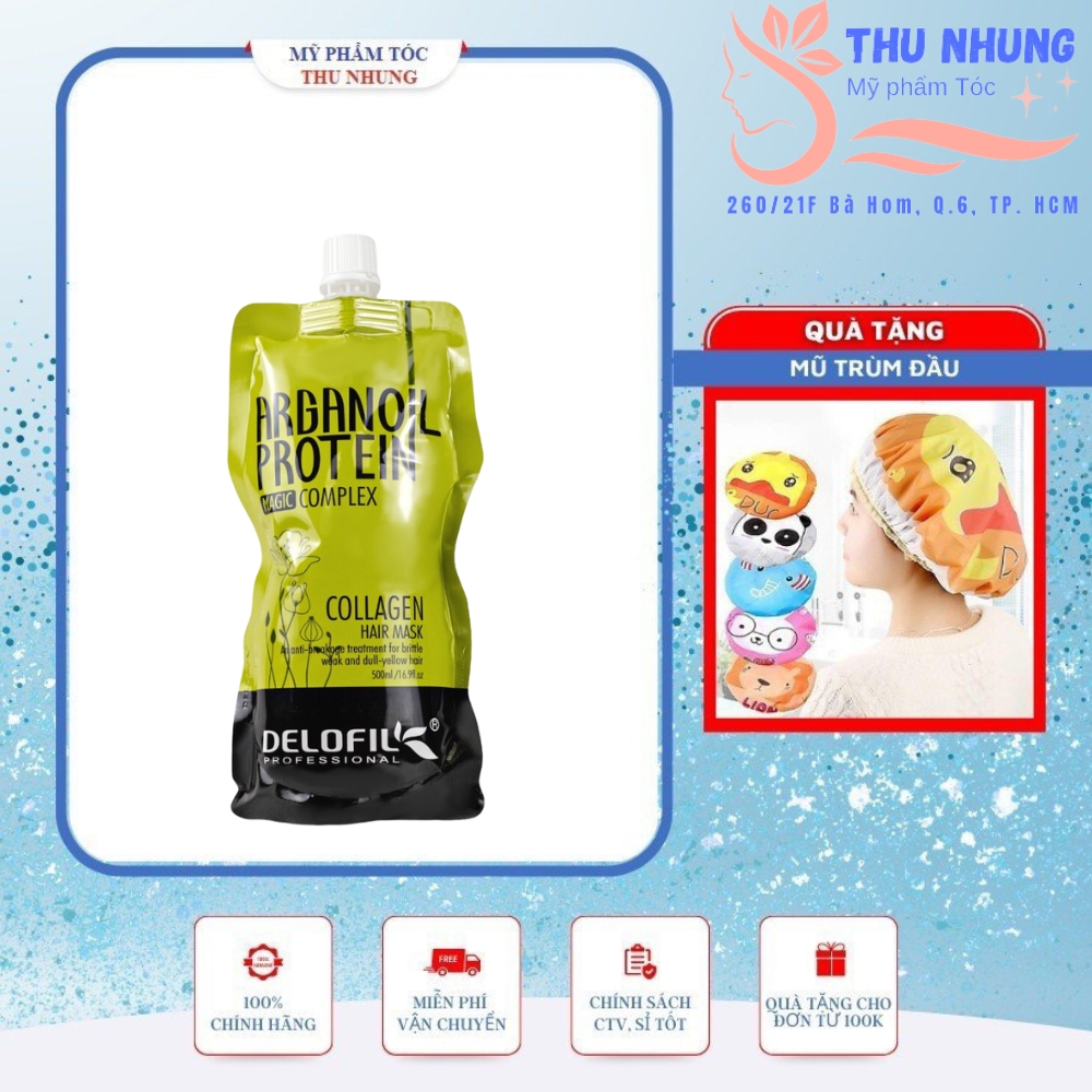 [Tặng mũ trùm]DẦU Ủ TÓC COLLAGEN DELOFIL ARGANOIL PROTEIN SIÊU MƯỢT 500ML