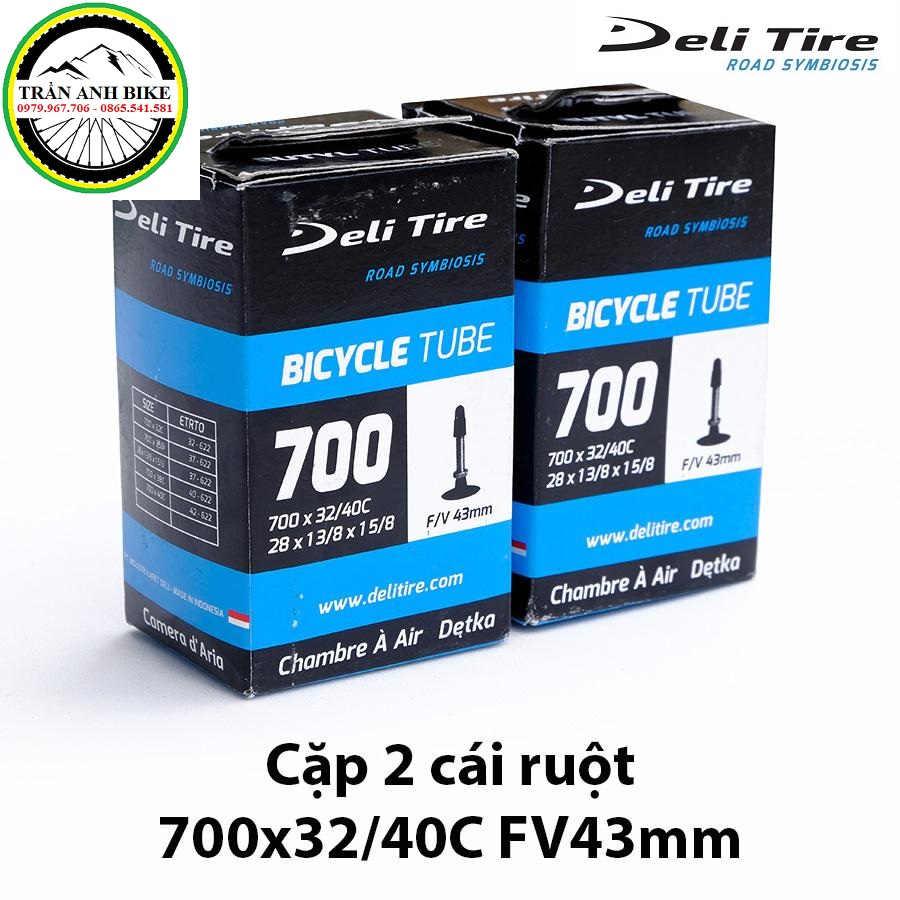 Cặp 2 cái ruột xe đạp deli tire 700x32-40c 43mm van pháp - van hạt gạo