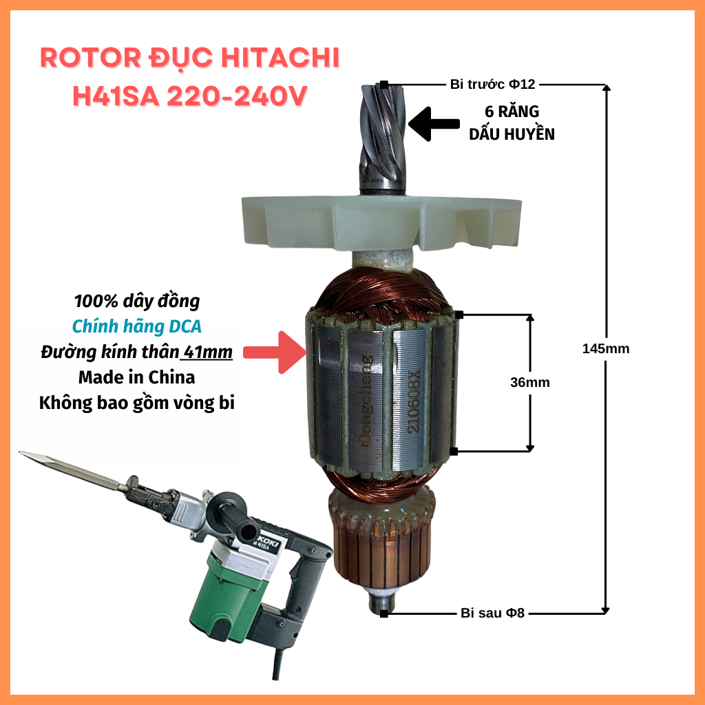Rotor máy đục HITACHI H41SA 220V - Tặng chổi than