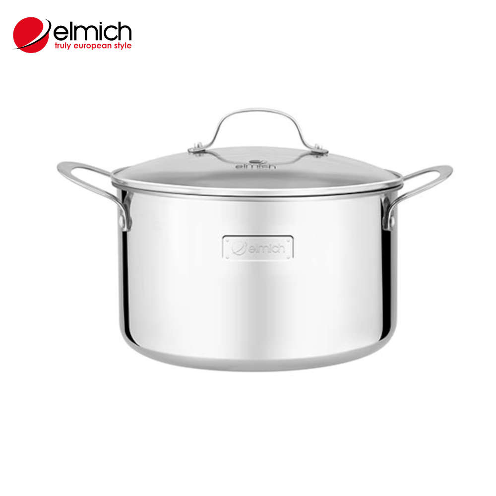 Nồi luộc gà inox 304 Elmich size 28cm chiều cao 18cm 12L dùng được trên bếp từ và các loại bếp khác, bảo hành 5 năm
