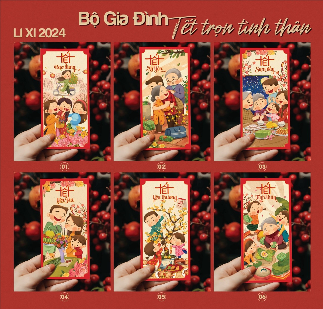set 6 bao lì xì tết 2024