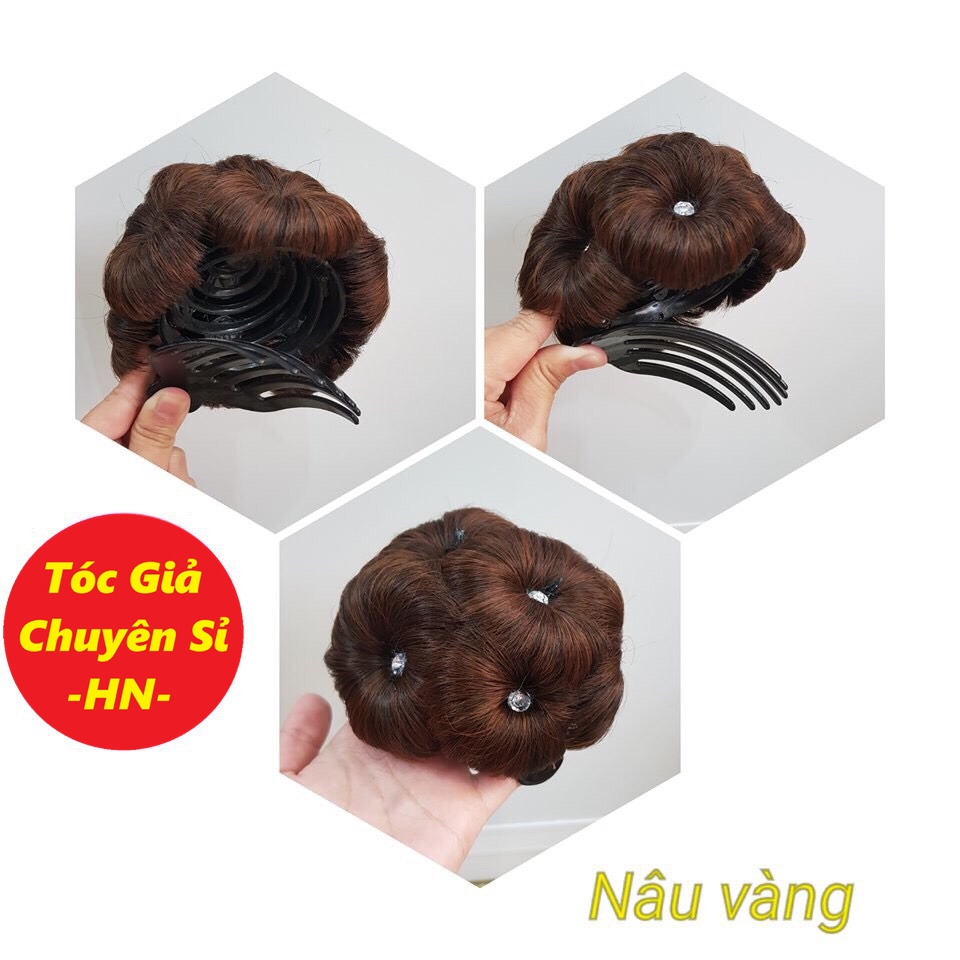 Tóc giả búi hoa đính đá - Đủ màu