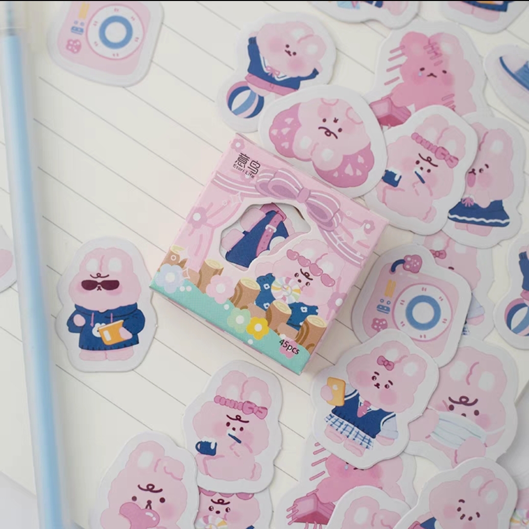 Hộp 45 hình dán ticker siêu cute nhiều mẫu cho các bạn lựa chọn