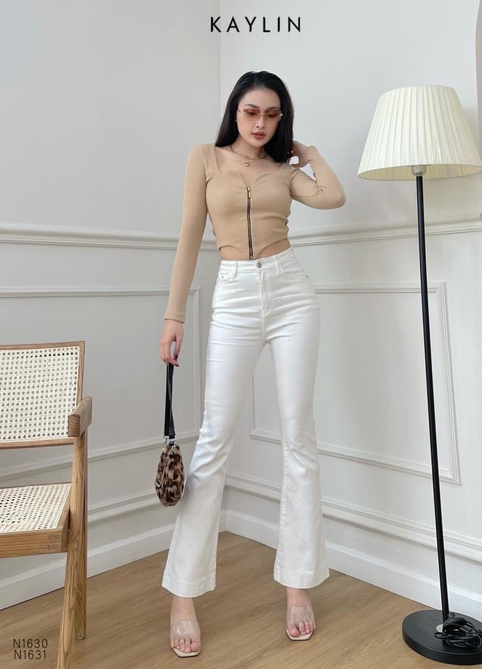 QUẦN JEANS NỮ LOE TRẮNG DÀI LƯNG CAO 2023 CÓ BIG SIZE CO GIÃN VẢI MỊN KHÔNG XÙ