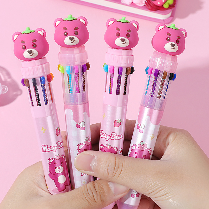 Bút bi nhiều màu (10 màu) gấu dâu losto