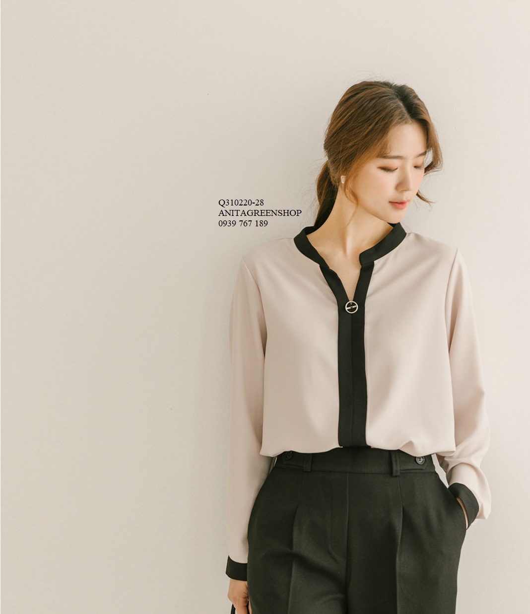 Q310220 ÁO KIỂU NỮ PHỐI MÀU