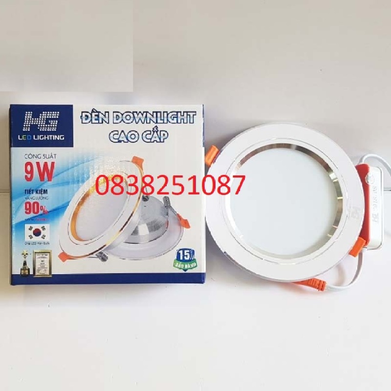 Đèn led âm trần HG 9w 3 màu viền bạc cao cấp