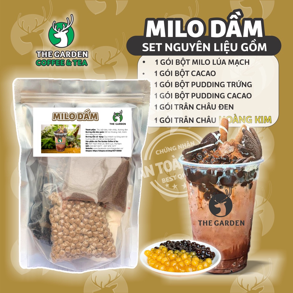 Set Milo Dầm Trân Châu Pudding Trứng Pudding Socola THE GARDEN 6-8 Ly