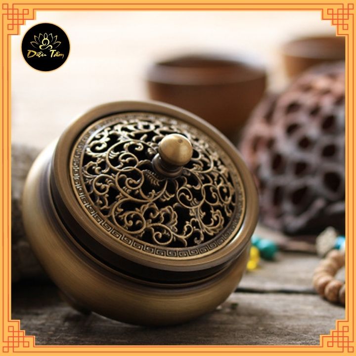 Lư xông trầm, lư đốt trầm hương bằng đồng 3 chân- Đốt trầm nụ, hương vòng, nhang, trầm bột lư thờ cúng đúc đồng nguyên khối dày dặn