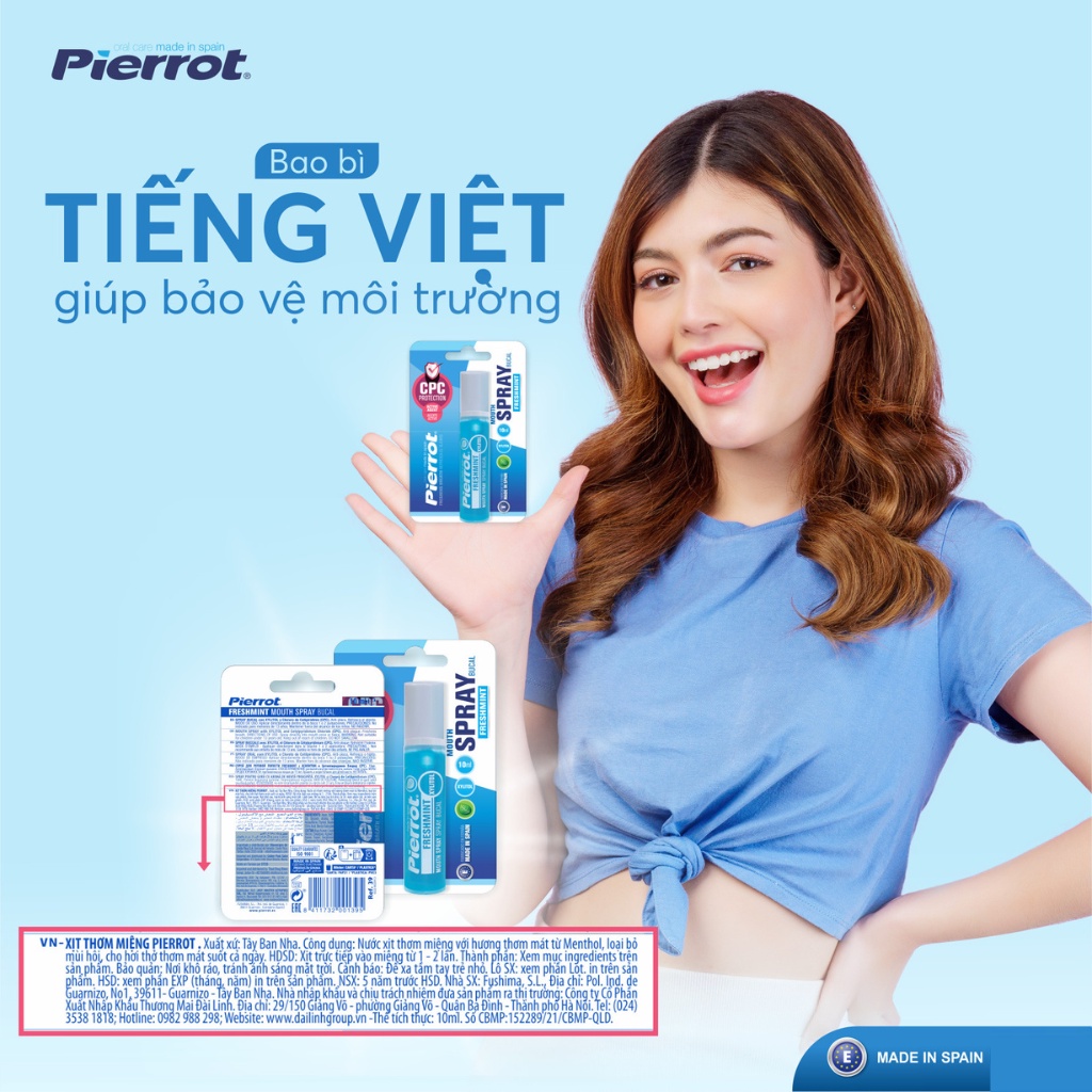 Nước xịt thơm miệng kháng khuẩn Pierrot 10ml