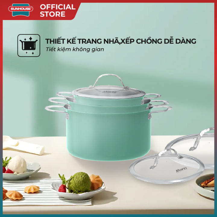 Bộ nồi inox đa lớp Sunhouse Mama SHG708 - 16/20/24cm - 3 lớp nguyên khối - An toàn chống oxy hóa - Dùng mọi loại bếp - Hình ảnh 8