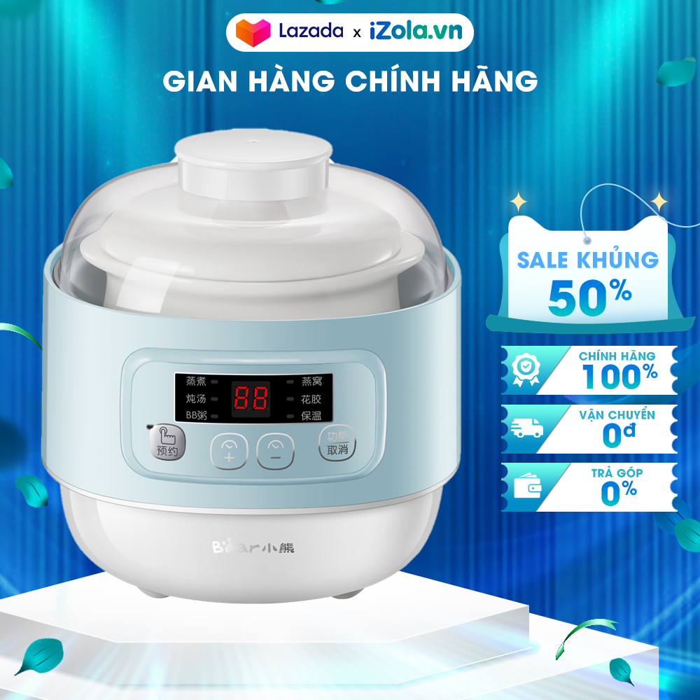 Nồi nấu chậm bear 0.8 lít ddz-a08g2 - hẹn giờ nấu - có xửng hấp - đệm chống trượt