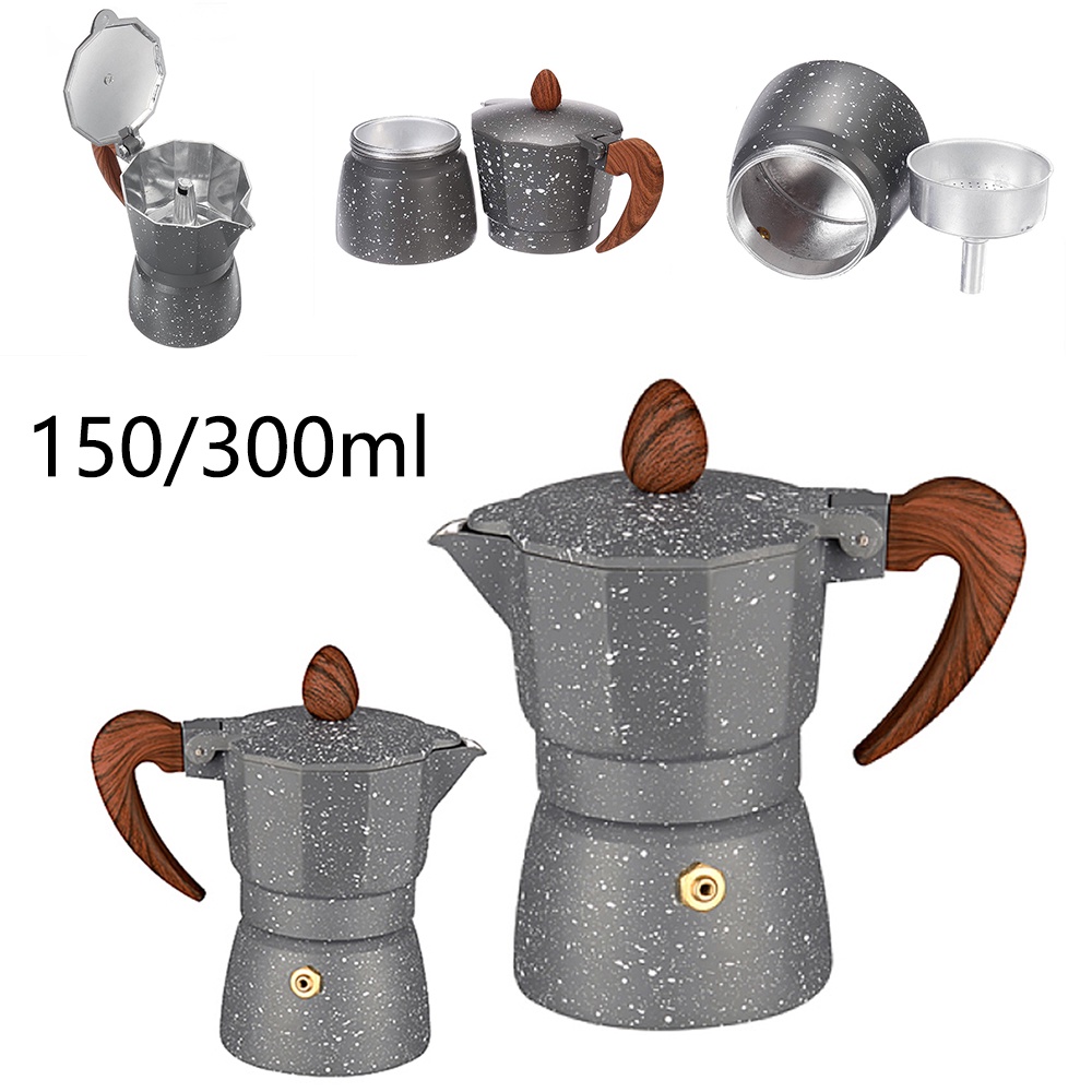 Ấm pha cà phê (cafe) siêu tốc công nghệ Nhật Bản-Bình pha cà phê Moka Pot 6 tách 150/300ml bằng Nhôm cao cấp, ấm pha cà phê (cafe) thông minh, dụng cụ pha cafe chuyên dụng tiện lợi hơn Phin pha cà phê trung nguyên cho gia đình, văn phòng
