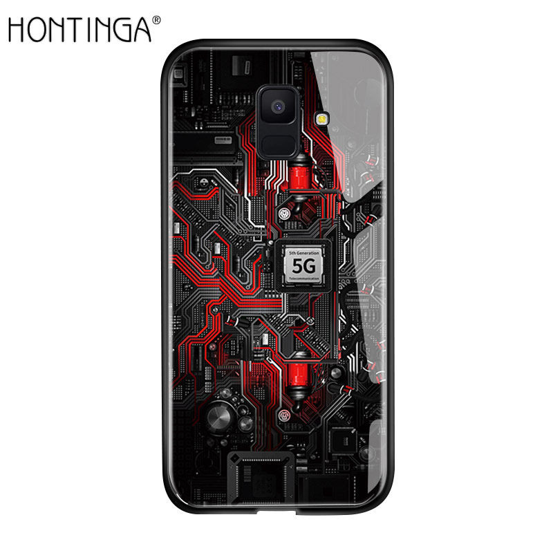 Hontinga For Samsung Galaxy A6 2018 Case, Circuit Board Explorer Theme Version Tempered Glass Phone Case Back Cover Casing Shell