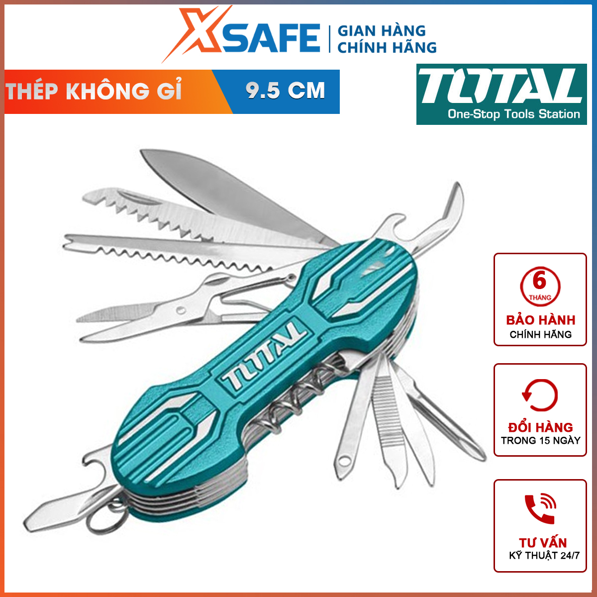Total thmfk0156 15 in 1 multi-function knife set | pocket multifunctional knife set size: 9.5cm for knife, screws, scissors, opener, nail file