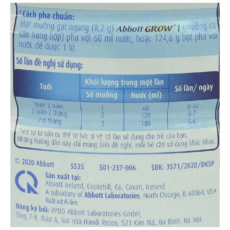 Sữa bột Abbott Grow 1 900g (0-6 tháng) Yokids Plaza