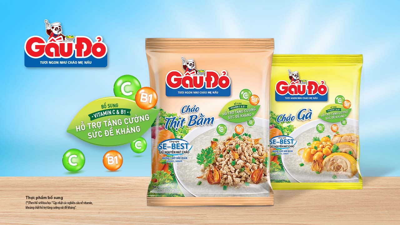 5 gói Cháo ăn liền thịt bằm/gà gấu đỏ 50g
