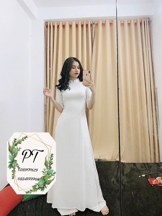Áo dài trắng trơn 2 tà đẹp có cả cổ tròn và cổ 2p