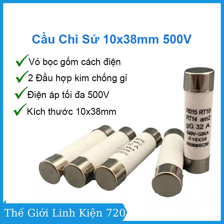 Hộp 20 Cầu Chì Sứ 10x38mm (Xịn)