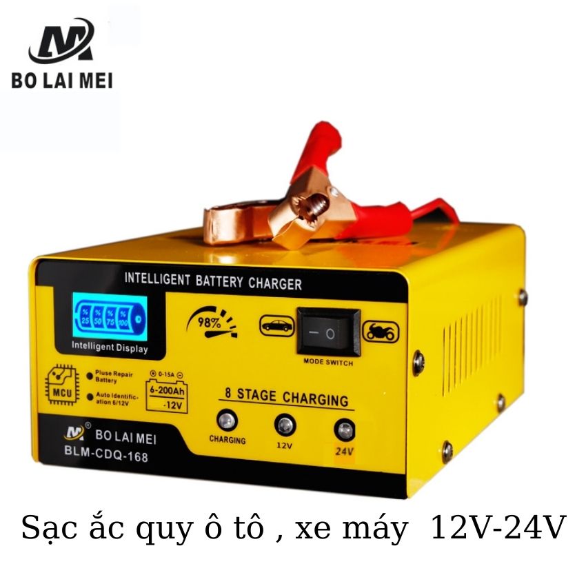 Nguồn Sạc ắc quy 12v24v Bolimei 3ah-200ah sạc bình ôtô xe máy thông minh chống ngược cực tự ngắt khi đầy sac acquy 12v sạc ô tô xe máy
