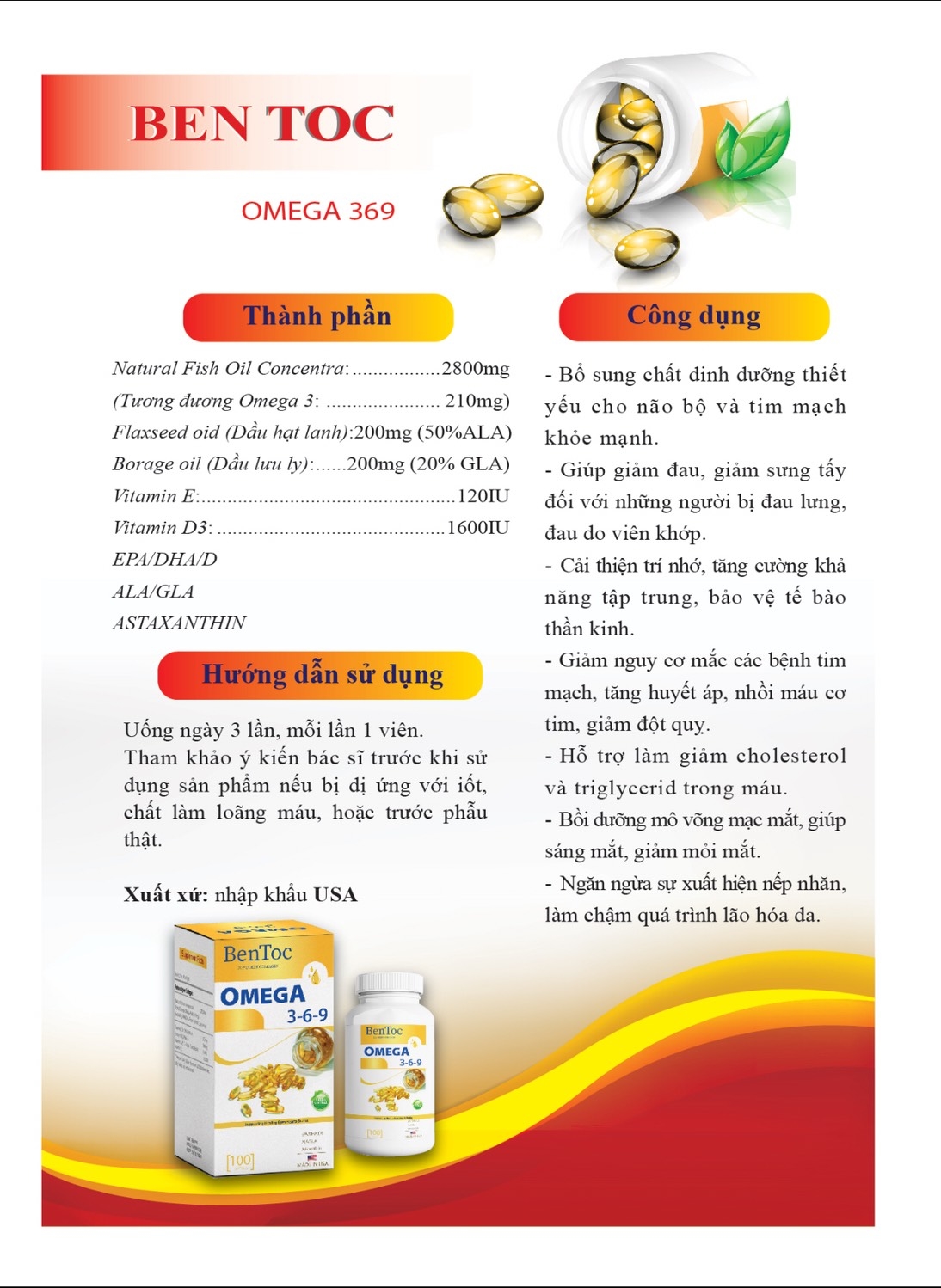 [HCM]Omega 3-6-9 Bentoc 100 viên - Dầu cá Mỹ