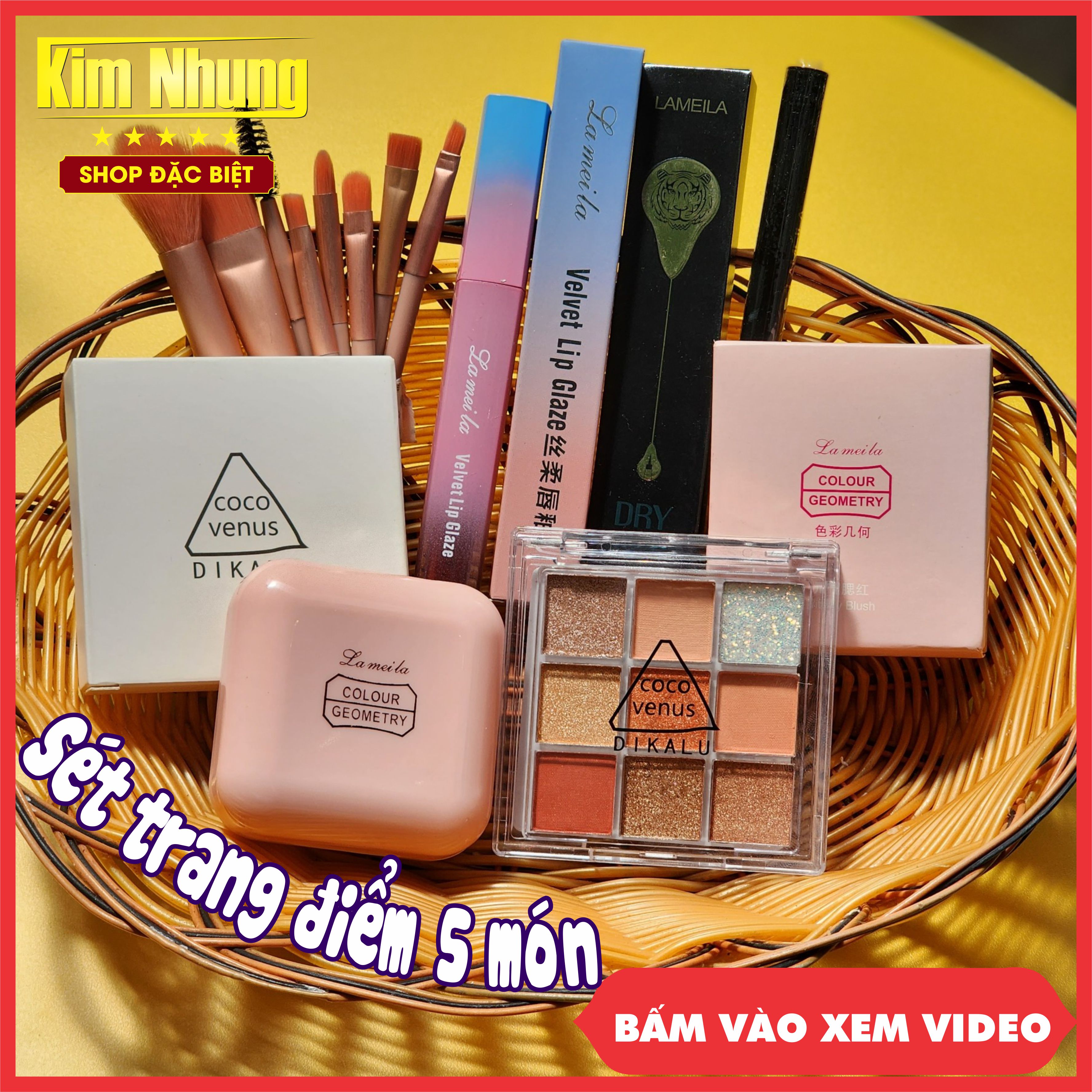 Bộ trang điểm 5 món lameila phấn mắt + má hồng + son lì + kẻ mắt + bộ cọ siêu xinh