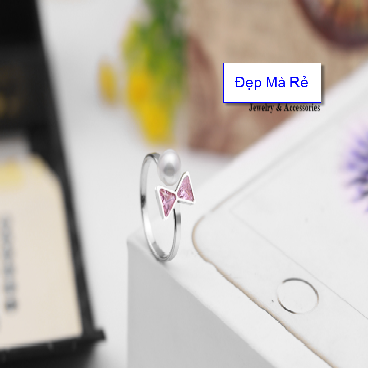 Ring bow applique stone delivery Pearl (self-adjustable big small according to the finger)-commitment 1 Đổi 1 if Hoen, Rust