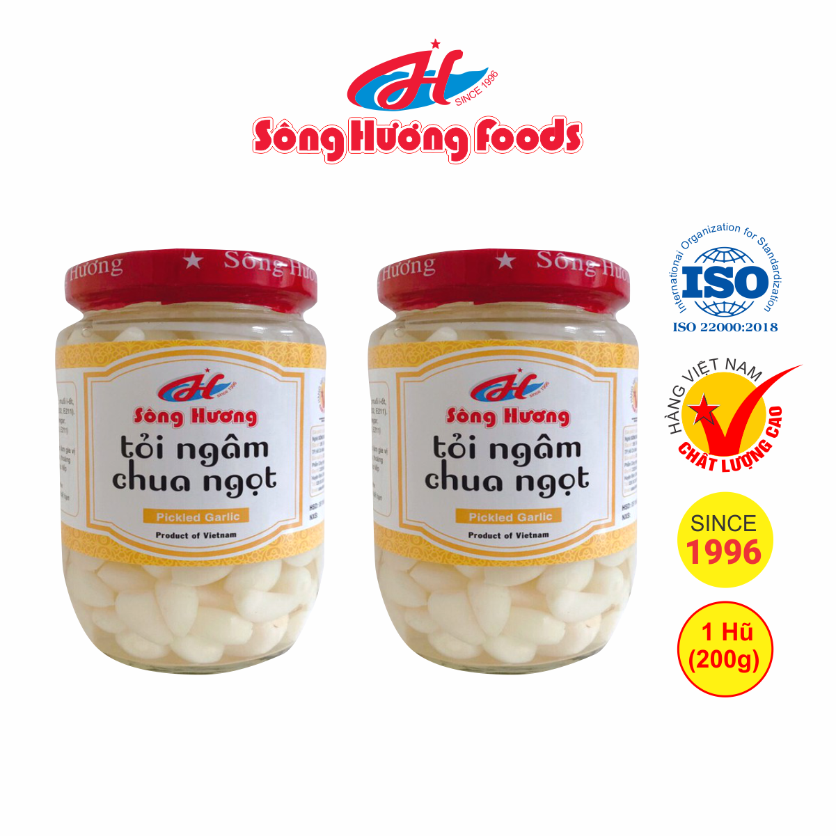 2 Hũ Tỏi Ngâm Chua Ngọt Sông Hương Foods Hũ 200g - Nấu lẩu mắm