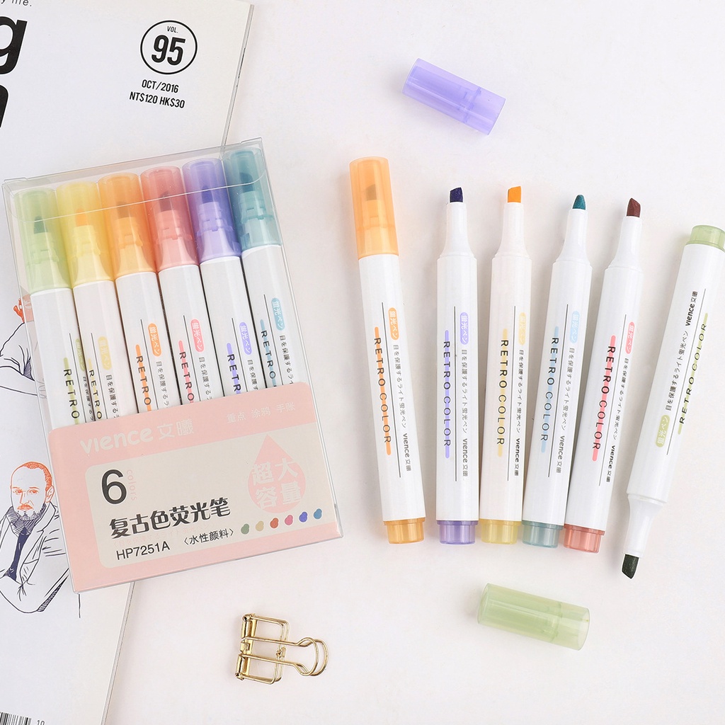 Bộ 6 bút highlight màu pastel Vience | BDQ001