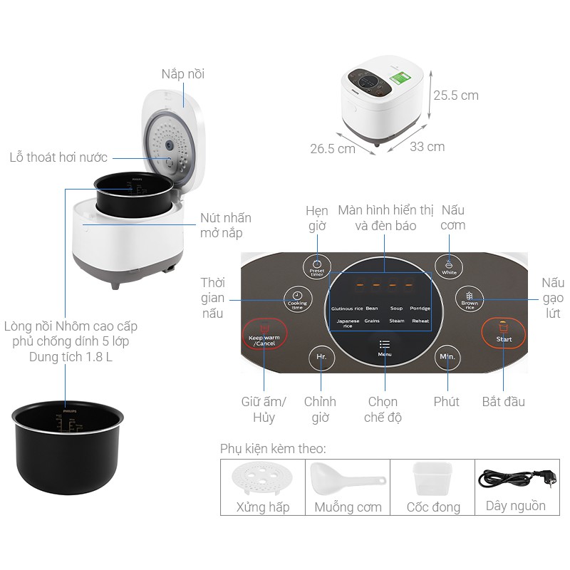 [FREESHIP MAX] [HCM]Nồi cơm điện tử Philips HD4533 - Hàng chín hãng