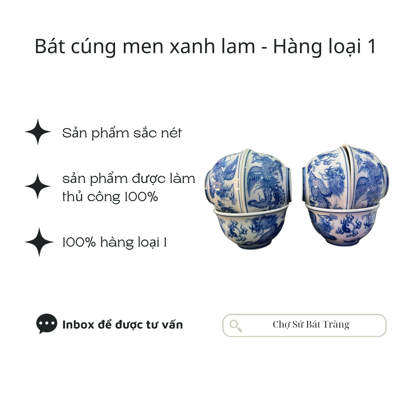 Blue Enamel Offering Bowl (Dragon and Phoenix/Lotus) - Worship Items