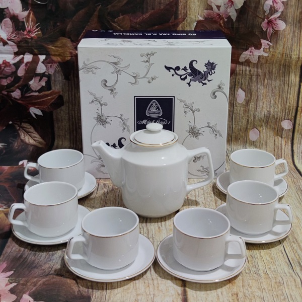 Bộ ấm trà sứ Minh Long Jasmine viền vàng - bộ ấm trà sứ Minh Long Jasmine