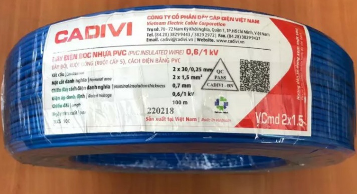 DÂY ĐIỆN ĐÔI MỀM 2x1.5 CADIVI CUỘN 100 MÉT