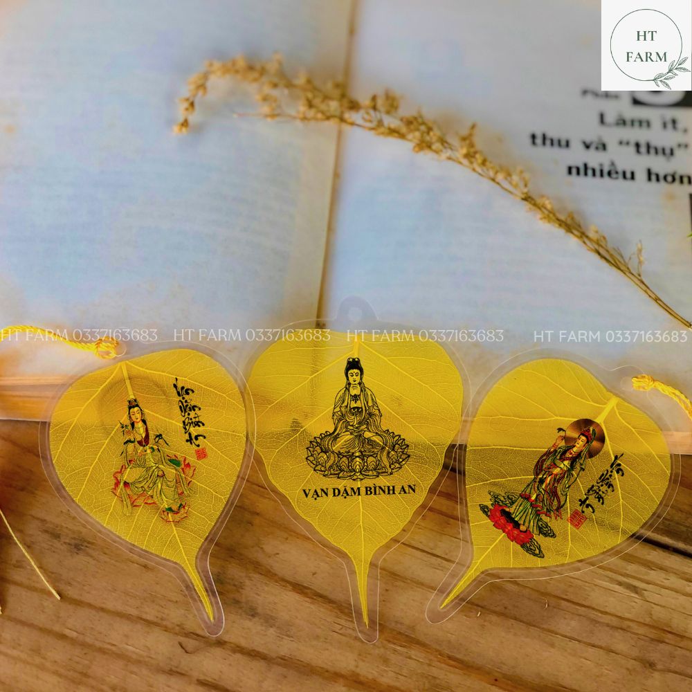 Lá Bồ Đề - Hình Bồ tát Vạn dặm Bình an (Cầu Bình An – May mắn, Treo ô tô, Ốp Điện thoại, Hàng loại 1)