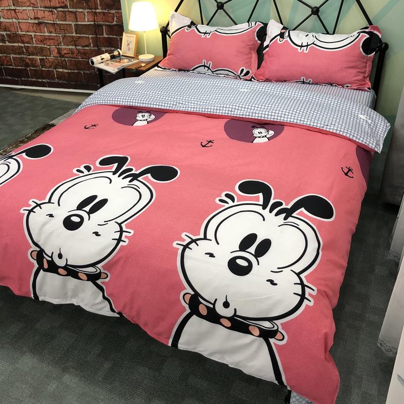 Bộ Chăn Ga Gối ( 01 Drap + 1 vỏ mền + 2 áo gối ) Chó Hồng PLN