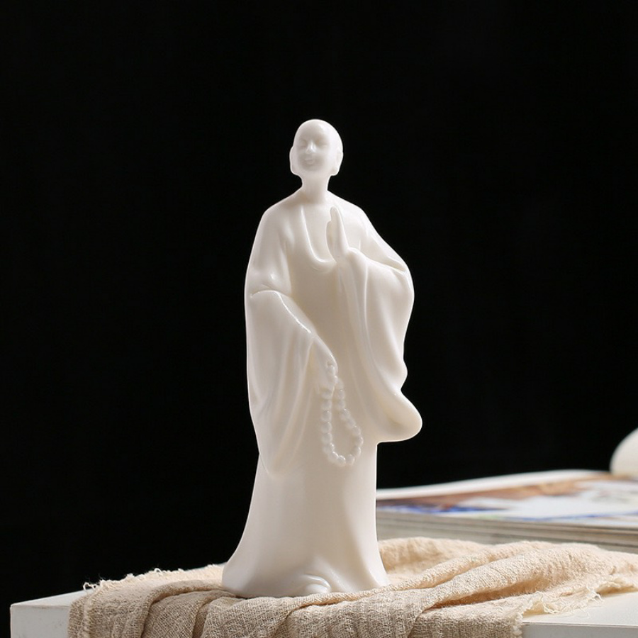 [HCM]TƯỢNG THIỀN SƯ AN NHIÊN GỐM SỨ TRẮNG CÓ ĐÈN