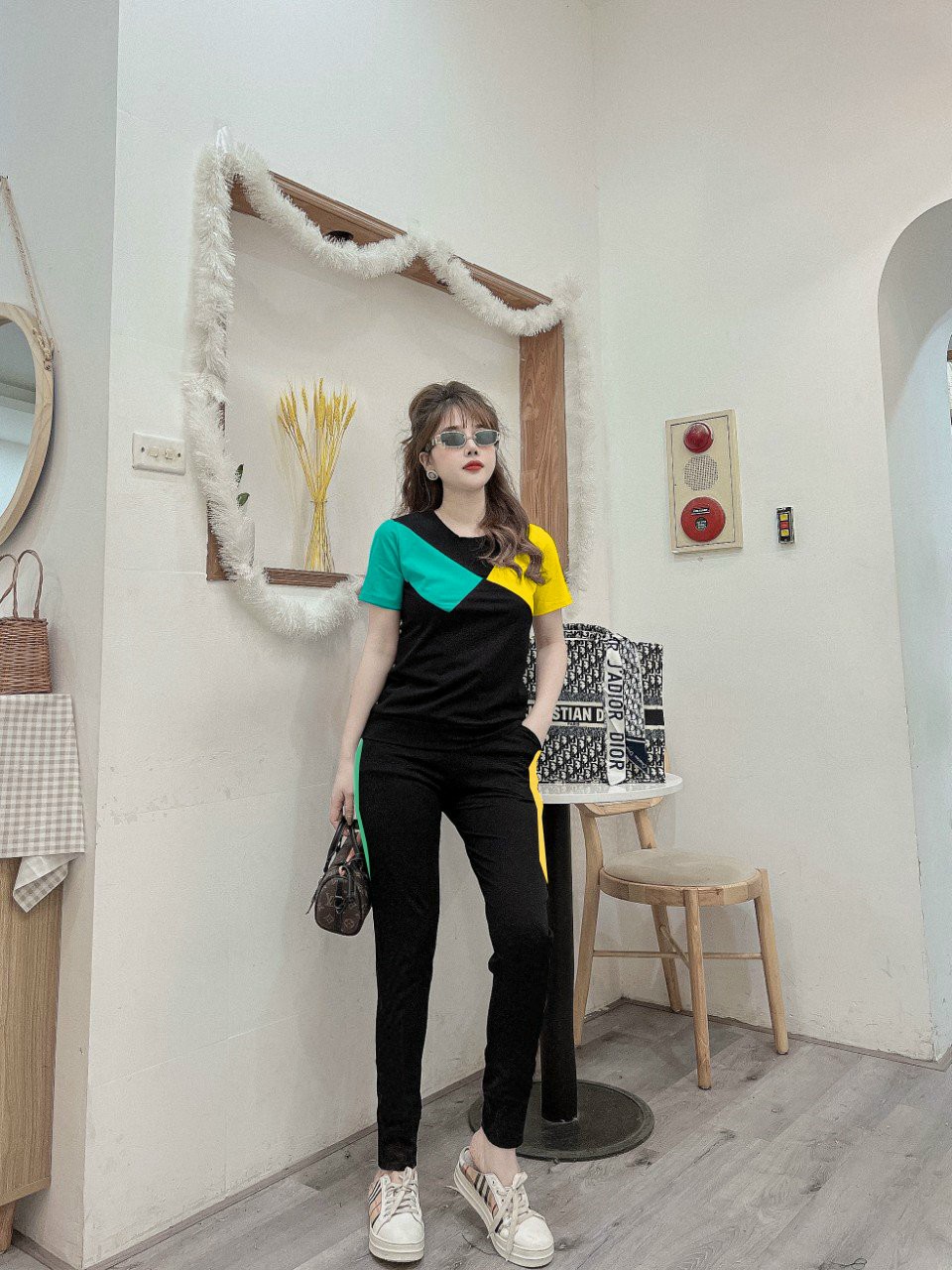 Đồ bộ thun cotton nữ thể thao phối màu thời trang
