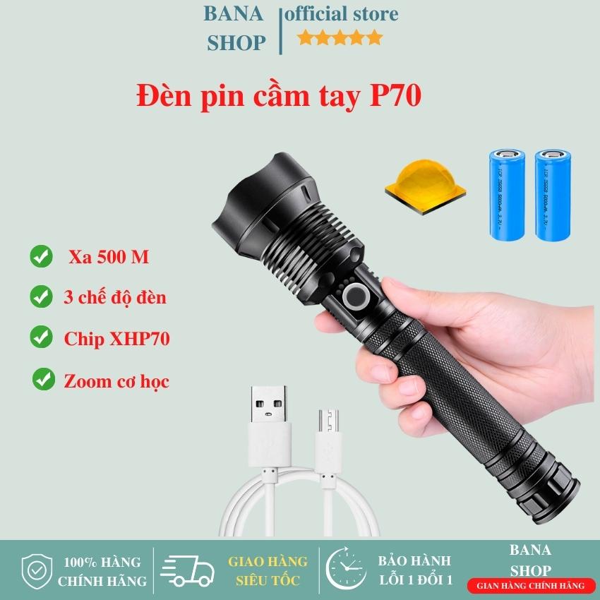 Đèn pin cầm tay siêu sáng xp70, đèn pin chống nước đa năng, chip led xhp70, 3 chế độ sáng, tích hợp 2 pin 18650 siêu trâu